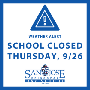 Poster with weather alert notifying that school will be closed Thursday September 26, 2024